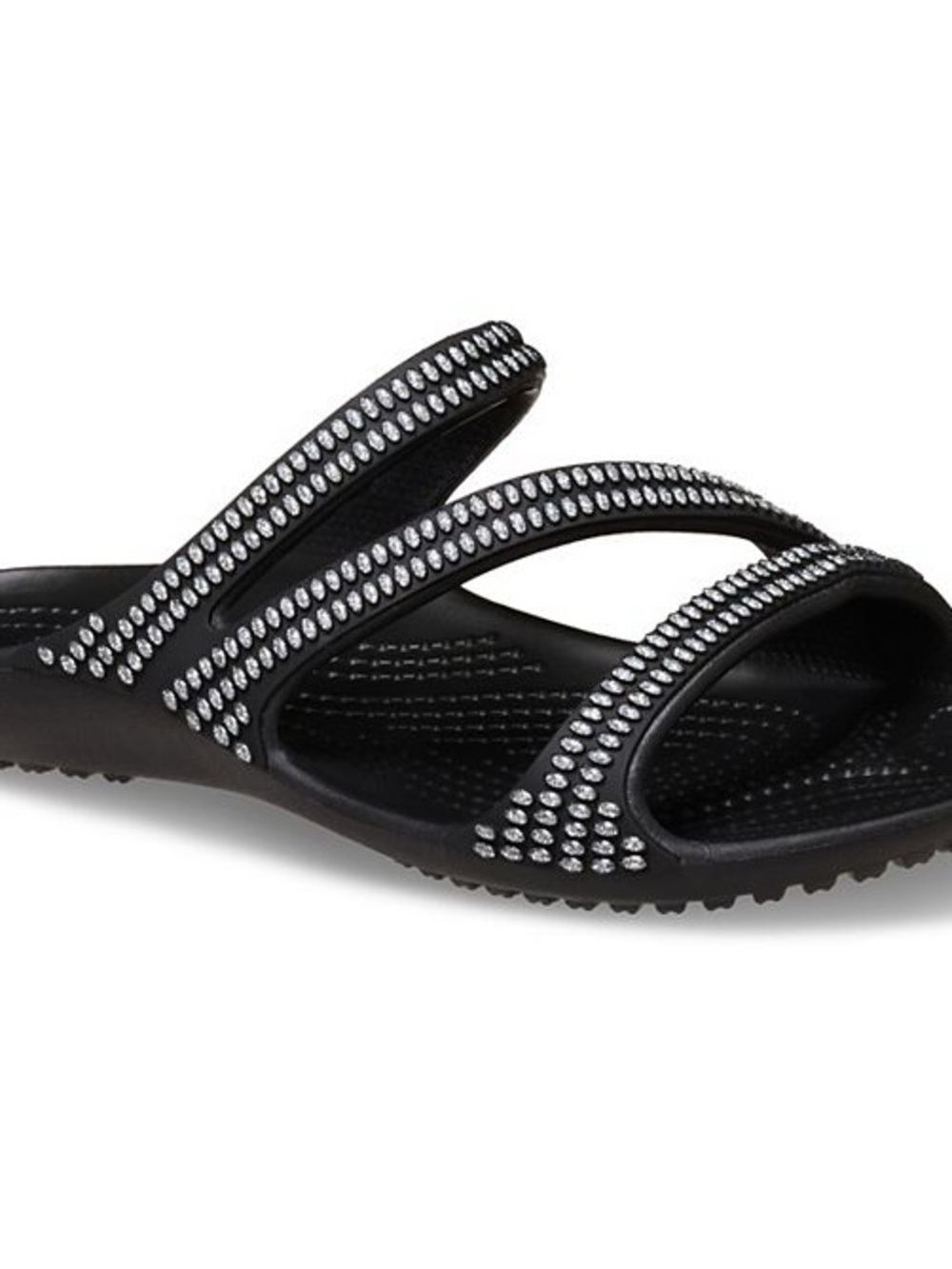 CROCS Women's Black Slide Sandals with Silver Beaded Straps - Picture 2 of 4